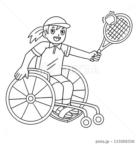 Girl in a Wheelchair Playing Tennis Isolated Girl in a Wheelchair Playing Tennis Isolated 133008356