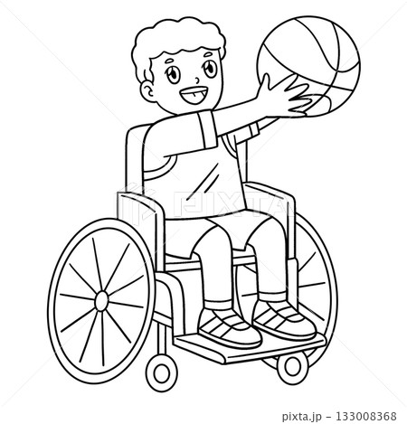 Boy in a Wheelchair Playing Basketball Isolated  133008368