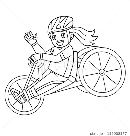 Wheelchair Girl on a Handbike Isolated Coloring Wheelchair Girl on a Handbike Isolated Coloring 133008377