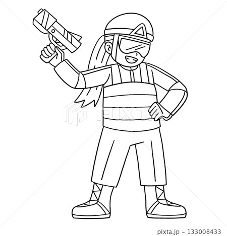 Laser Tag Girl in Gear Isolated Coloring Page  133008433