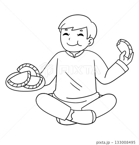 Holi Boy Enjoying Gujiya Isolated Coloring Page Holi Boy Enjoying Gujiya Isolated Coloring Page 133008495
