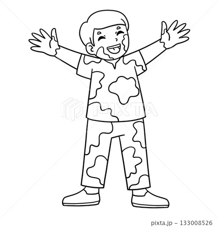 Holi Happy Boy Covered in Powder Isolated Coloring 133008526