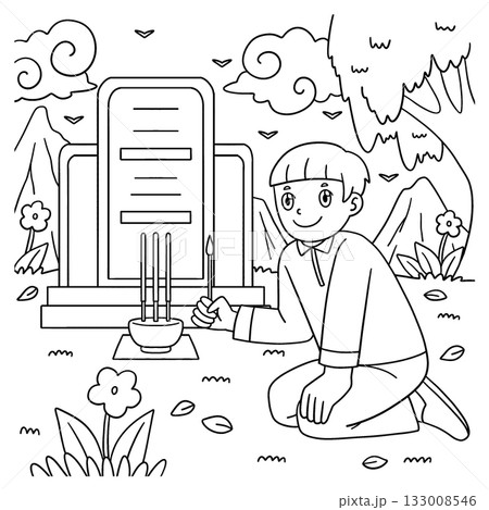 Qingming Festival Boy Lighting Incense Coloring Qingming Festival Boy Lighting Incense Coloring 133008546