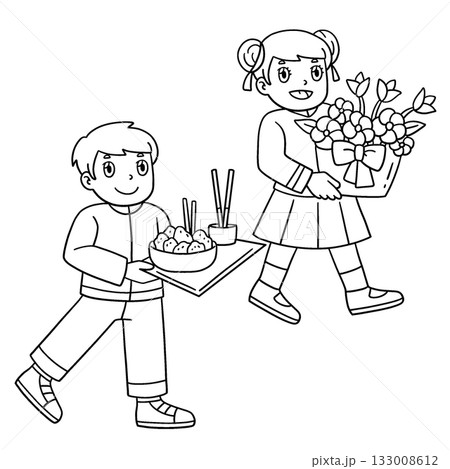Qingming Festival Children Offering Isolated  133008612
