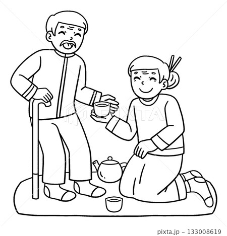 Qingming Festival Grandma and Grandpa having Tea  133008619