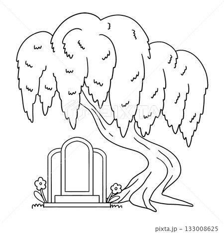 Qingming Festival Tomb under Willow Tree Isolated  133008625