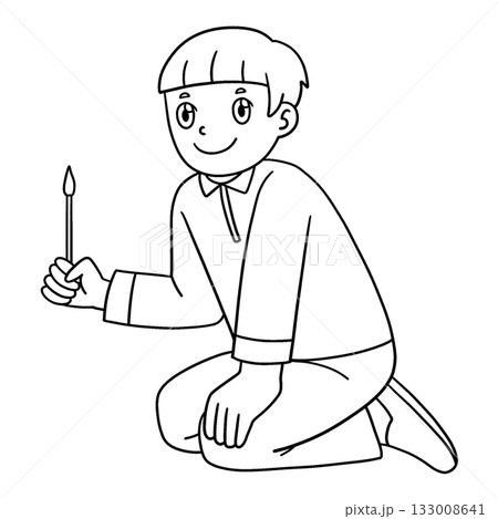 Qingming Festival Boy Lighting Incense Isolated  133008641