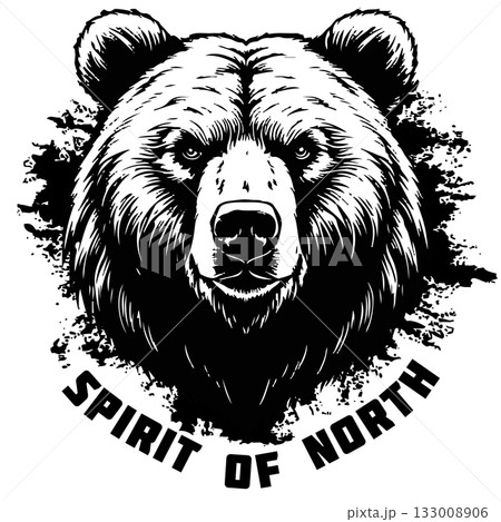 Illustration print for rugged men is T-shirt with bear head and inscription spirit of north 133008906
