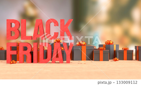 The Luxury Black Gift Boxes with Orange Ribbon 3d rendering. 133009112