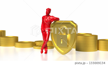 The Coins and Shield for Business or security concept 3d Rendering. The Coins and Shield for Business or security concept 3d Rendering. 133009134