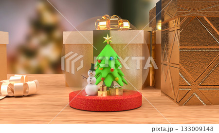 The Snow man and Christmas tree for Holiday or new year concept 3d Rendering. The Snow man and Christmas tree for Holiday or new year concept 3d Rendering. 133009148