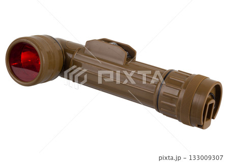 vintage military style flashlight with red light 133009307