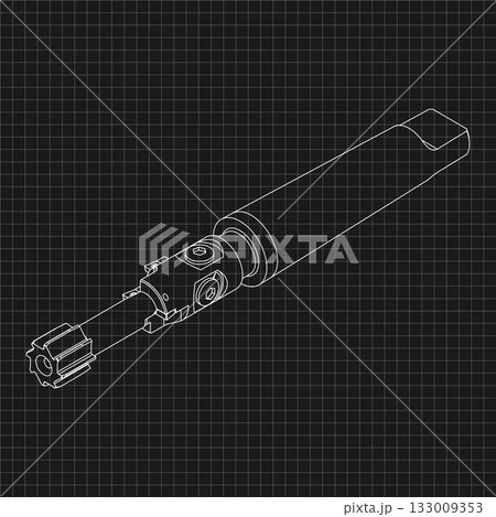 Mechanical engineering drawings. Tap tools, borer. Technical Design. Cover. Blueprint. Step Cutting Tool with Countersinking Function. Technical 3D Vector Illustration 133009353
