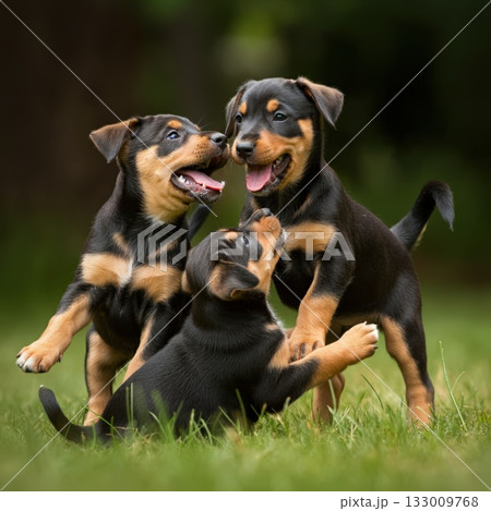 じゃれあうビーグルの子犬 133009768