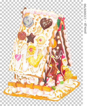 聖誕節薑餅屋的水彩鉛筆插圖 133009790