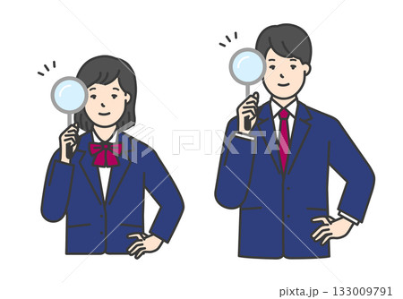 虫眼鏡を持つ制服姿の学生のイラスト素材 133009791