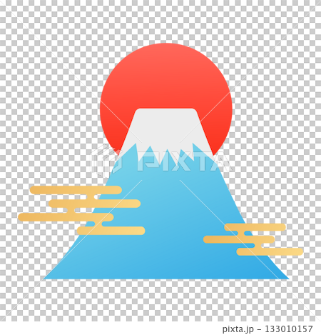 First sunrise of the year with Mt. Fuji - Auspicious Japanese illustration First sunrise of the year with Mt. Fuji - Auspicious Japanese illustration 133010157