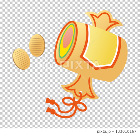 Illustration material of a lucky charm for the New Year, a magic mallet and an oval coin Illustration material of a lucky charm for the New Year, a magic mallet and an oval coin 133010167