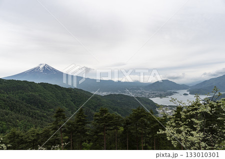富士山と山梨県河口湖周辺の街並み 富士山と山梨県河口湖周辺の街並み 133010301