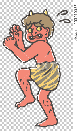 A red demon running away, sweating 133010387