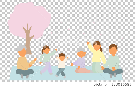 お花見をする三世代家族 133010589