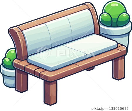 白い座面の木のベンチのイラスト 133010655