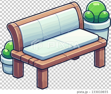 白い座面の木のベンチのイラスト 133010655