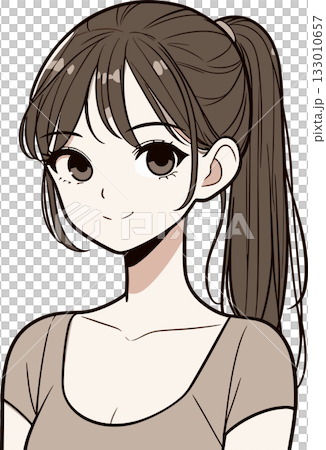 Illustration of a girl with a short sleeve and ponytail Illustration of a girl with a short sleeve and ponytail 133010657