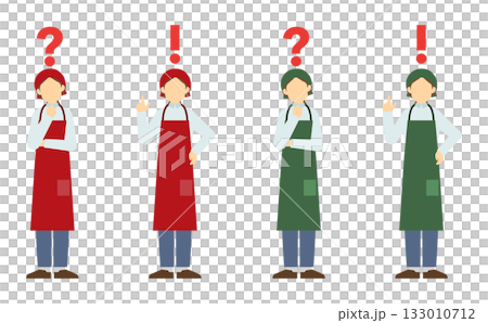 扁平化插畫：充滿靈感的超市收銀員和正在思考的超市收銀員 133010712