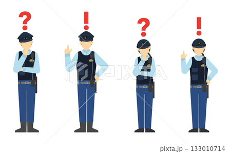フラットイラスト：ひらめく警察官と考える警察官 133010714