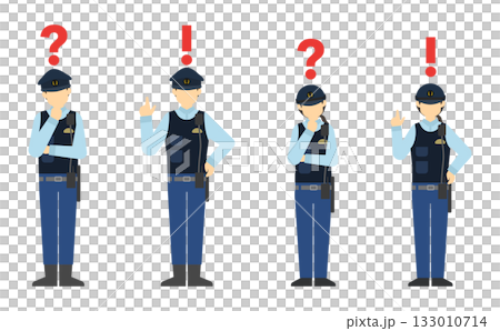 フラットイラスト：ひらめく警察官と考える警察官 133010714