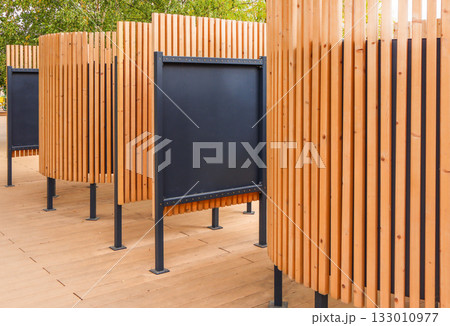 Beach changing cabin with wooden slats modern pavilion 133010977