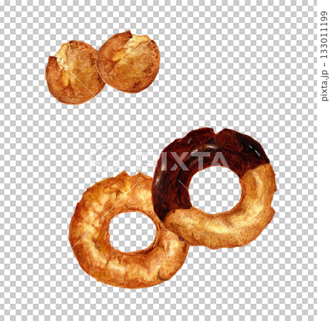 手繪水彩老式和巧克力式甜甜圈插圖 | 水彩手繪 133011199