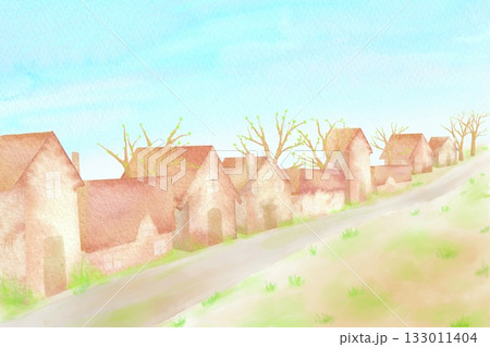 枯れた街に芽生える緑と再生の希望。SDGs。水彩イラスト。 枯れた街に芽生える緑と再生の希望。SDGs。水彩イラスト。 133011404