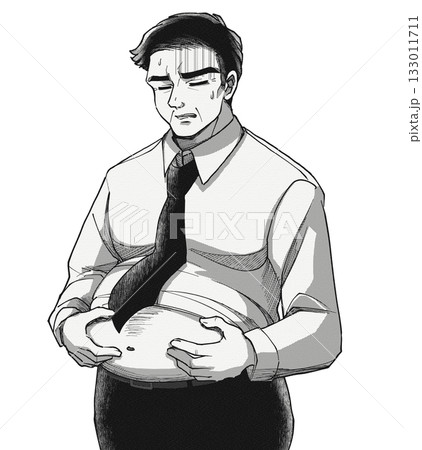 ダイエット失敗……太った中年サラリーマンのイラスト ダイエット失敗……太った中年サラリーマンのイラスト 133011711