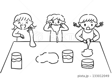 スライムで遊ぶ子ども達／教育・療育現場に使える手描き風イラスト 133012049