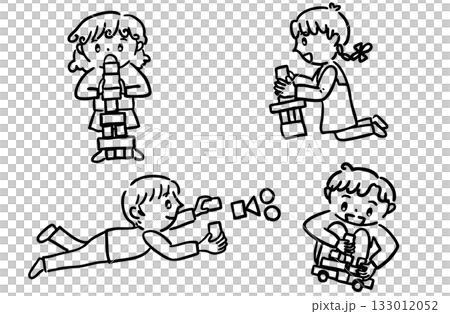 Illustration of children playing with building blocks / Nursery school, kindergarten, rehabilitation material 133012052