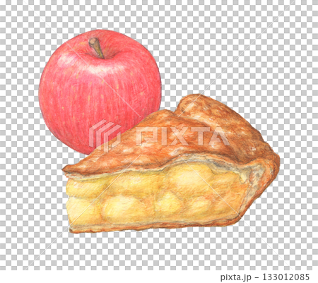 Apples and apple pie watercolor pencil illustration 133012085
