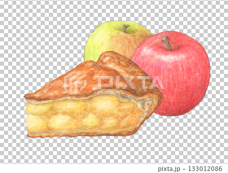 りんごとアップルパイ　水彩色鉛筆イラスト 133012086