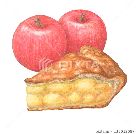 りんごとアップルパイ　水彩色鉛筆イラスト 133012087