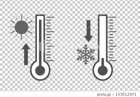 モノクロの温度計アイコン 上昇と下降 太陽と雪の結晶イラスト付き モノクロの温度計アイコン 上昇と下降 太陽と雪の結晶イラスト付き 133012971