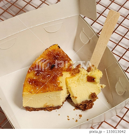 Delicious slice of cheesecake with a creamy, smooth texture and a golden biscuit crust. Perfect for desserts, celebrations, and sweet treats. Rich, indulgent, and irresistibly tasty! 133013042