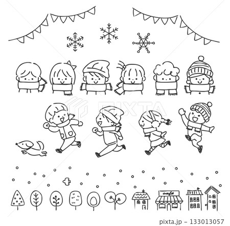 冬と子ども達 133013057