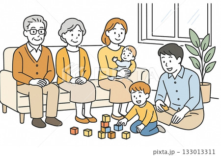 リビングでくつろぐ家族 133013311