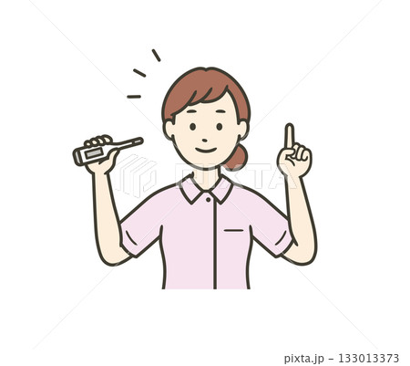 体温計を持ち説明している女性看護師もしくは医療従事者の上半身イラスト 体温計を持ち説明している女性看護師もしくは医療従事者の上半身イラスト 133013373