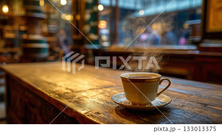 クラシックなカフェとコーヒーカップ 133013375