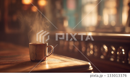 クラシックなカフェとコーヒーカップ 133013376