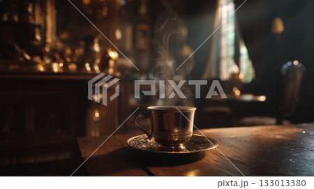 クラシックなカフェとコーヒーカップ 133013380