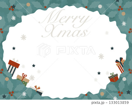 クリスマスカードに使えるプレゼントとヒイラギの枠 133013859