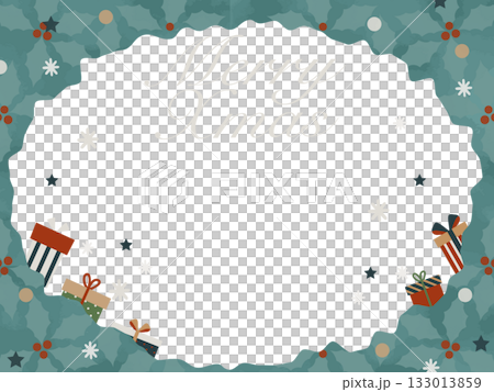 クリスマスカードに使えるプレゼントとヒイラギの枠 133013859